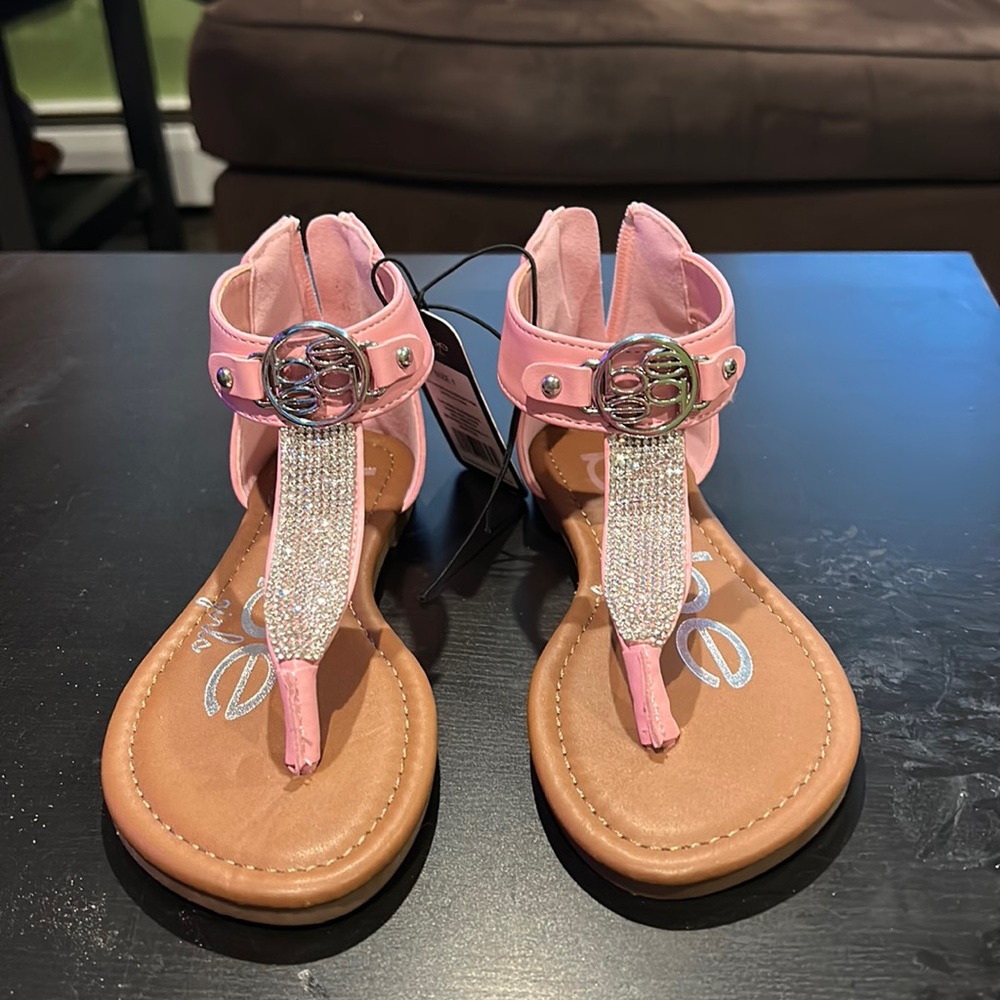 Pink girls bebe brand sandals. With rhinestones